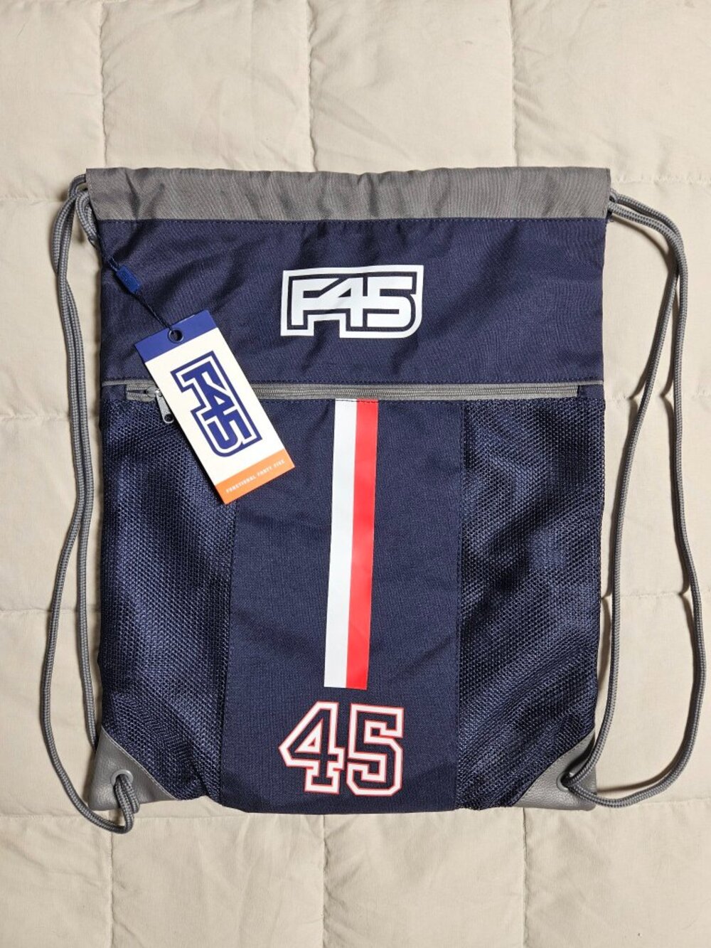 F45 Navy Drawstring Gym Bag NWT